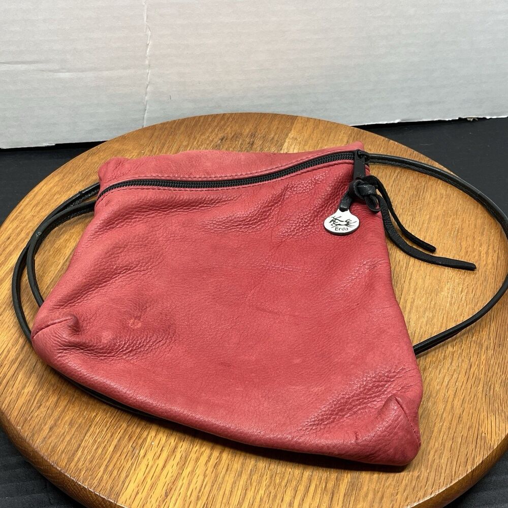 Erda of Maine Red Leather Crossbody Bohemian Festival Bag Hobo Minimalistic